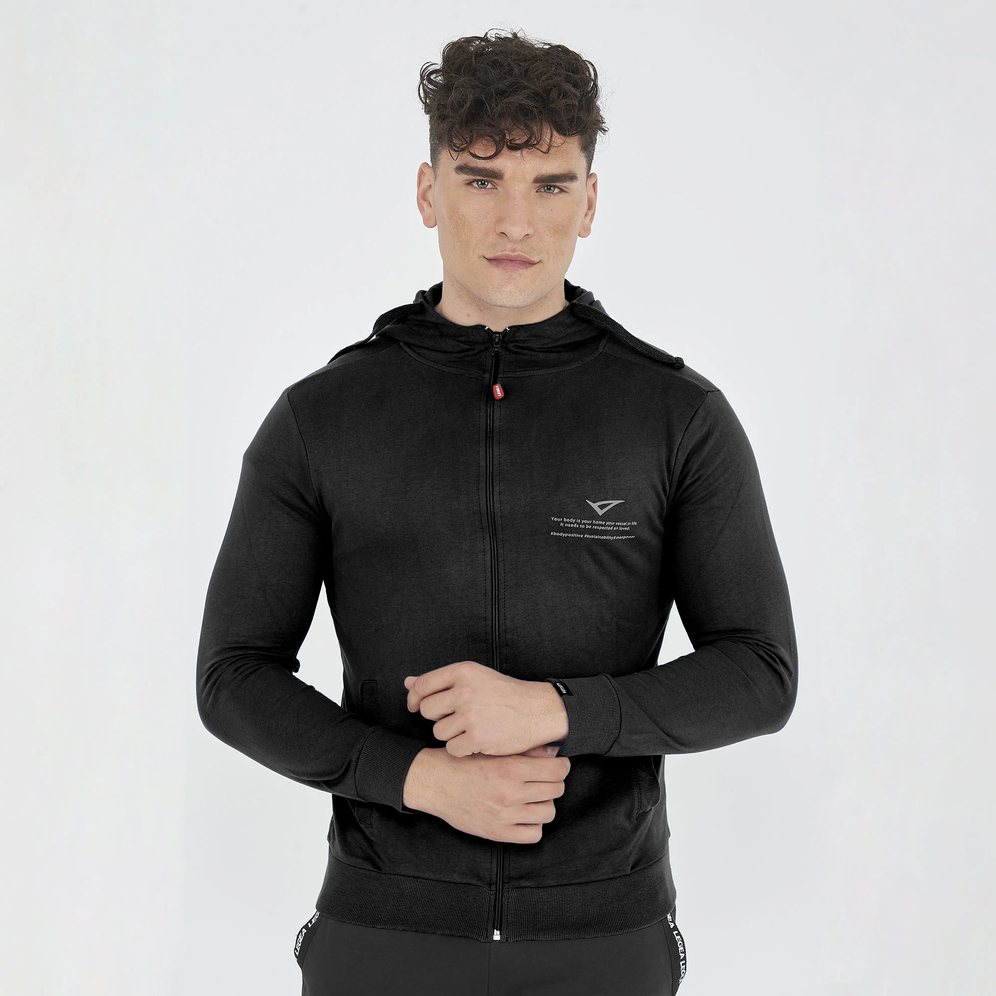 Felpa leggera in cotone con zip e cappuccio Raya